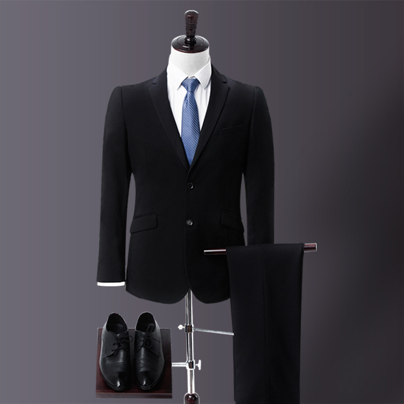 高端西装男伴郎服男士西装套装职业商务正装西服黑色工作服外套