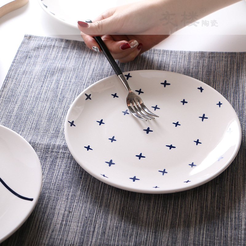Gray floor creative simple ceramic tableware Bowl plate dish household round plate fruit plate hotel Western plate breakfast plate