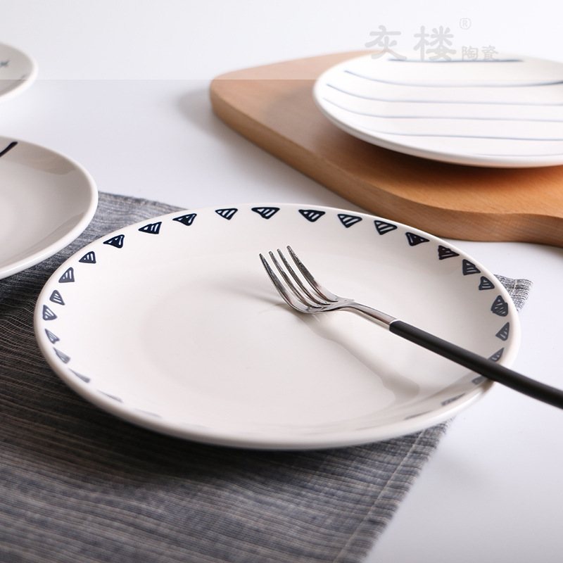 Gray floor creative simple ceramic tableware Bowl plate dish household round plate fruit plate hotel Western plate breakfast plate