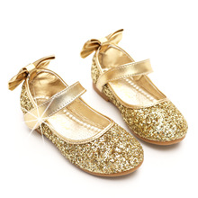 女童鞋子 可愛演出舞蹈禮服平底單鞋金色水晶皮鞋女孩公主童鞋