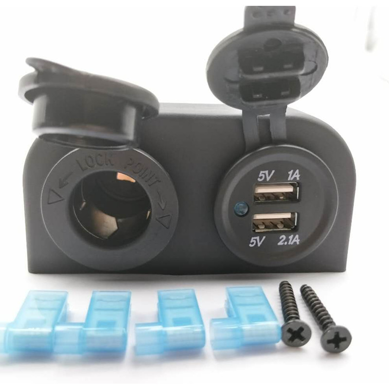 汽车船艇双孔帐篷板组合12V电源插座+3.1A双USB充电器免打孔安装z