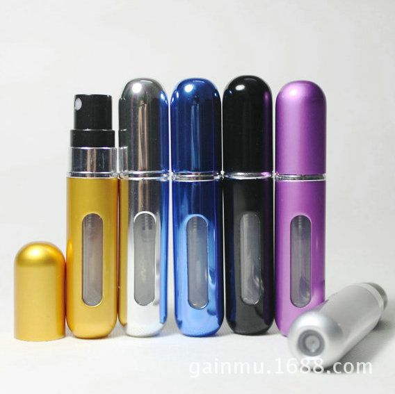 喷雾香水瓶5ml 铝制自泵式底部充装香水瓶便携式可充式化妆分装瓶