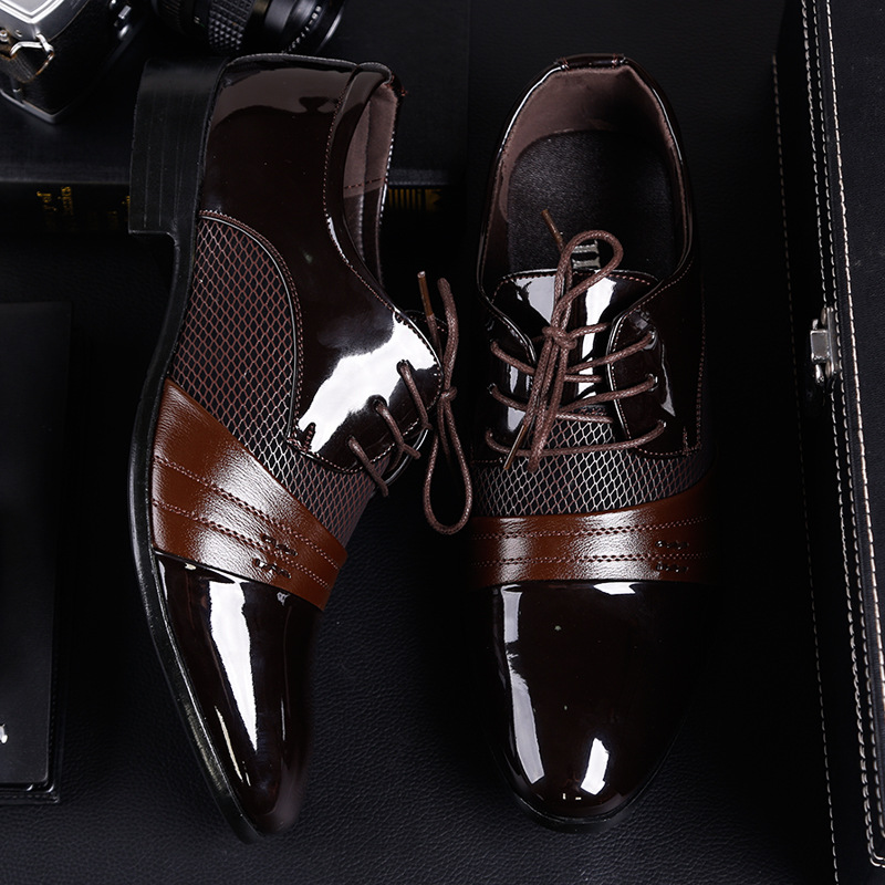 Preferred oversized leather for business attire, men's with lace up pointed casual shoes, versatile single shoes_vogvips.com