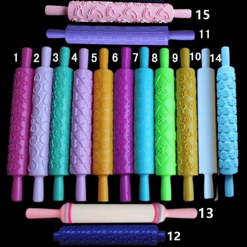 Flip sugar cake pressing flower rolling pin baked printing cake mold, rolling noodles sugar skin rolling stick 15 options