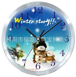 厂家定制圣诞金属钟  出口外贸铝钟 节日礼品金属时钟METAL CLOCK