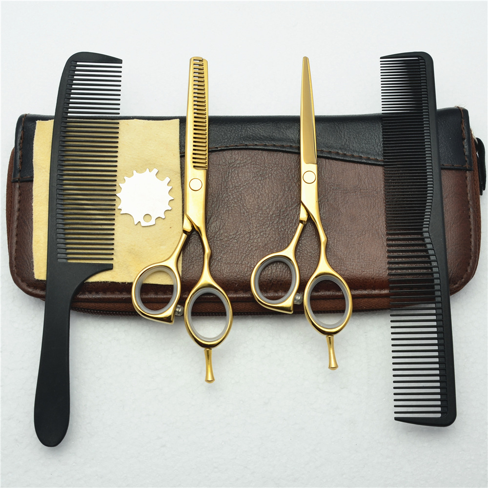 激光LOGO美发剪刀平剪刘海剪牙剪打薄剪5.5寸理发剪刀金色套装