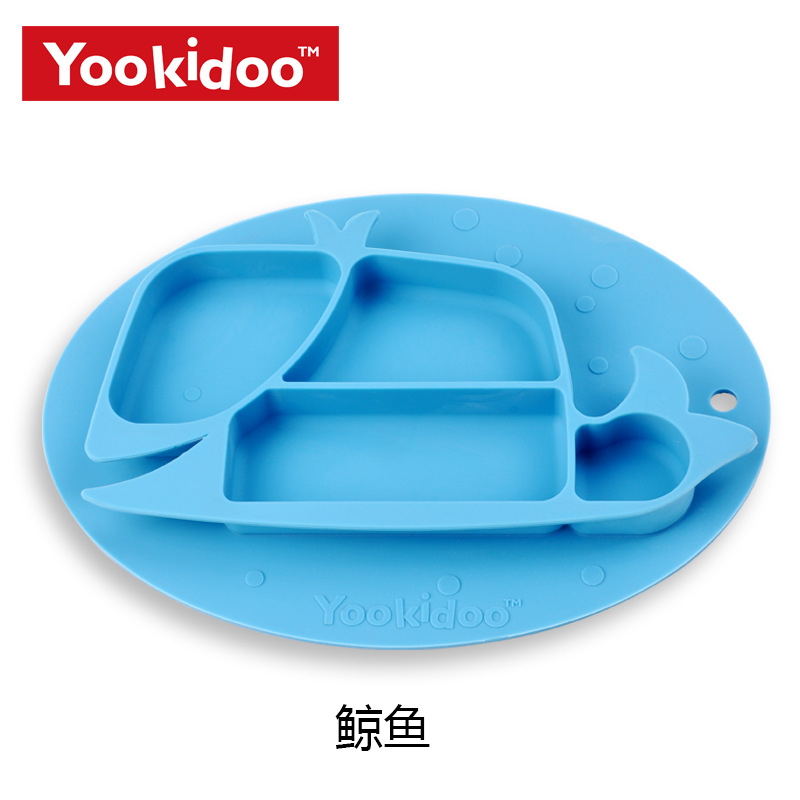 Vajilla infantil de dibujos animados yookidoo con compartimentos, mantel de silicona y plato para bebés y niños pequeños, juego de alimentación de calidad alimentaria, muy vendido.