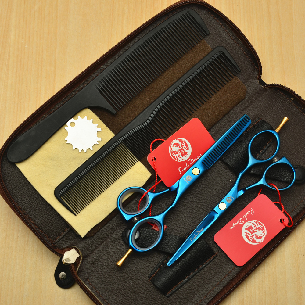 紫龙 5.5寸蓝色 美发剪刀 平剪 牙剪 刘海剪 打薄剪 理发剪刀套装
