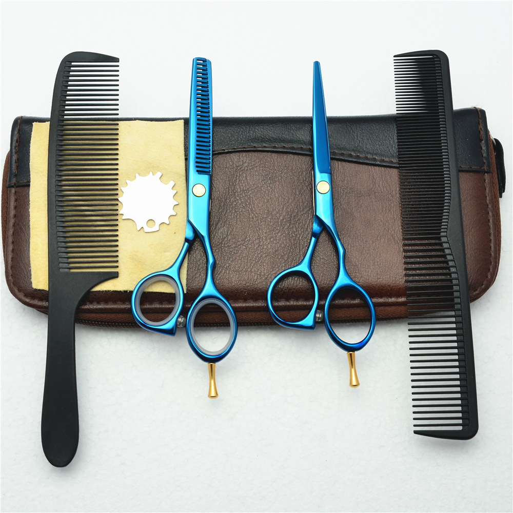 蓝色美发剪刀平剪刘海牙剪打薄5.5寸理发剪子单尾鸭蛋圈可打LOGO