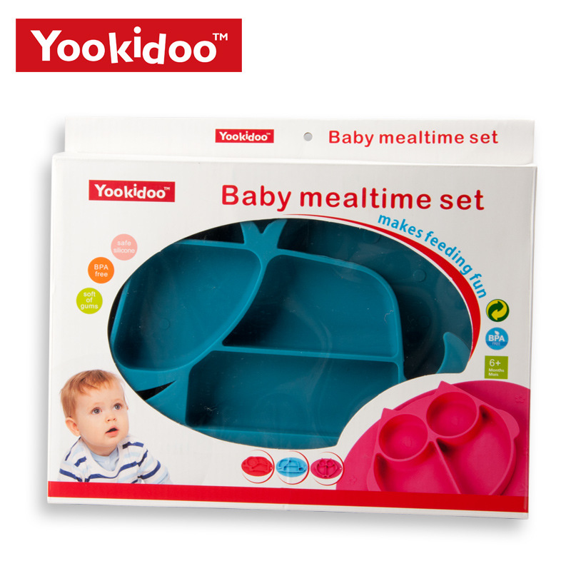 Vajilla infantil de dibujos animados yookidoo con compartimentos, mantel de silicona y plato para bebés y niños pequeños, juego de alimentación de calidad alimentaria, muy vendido.
