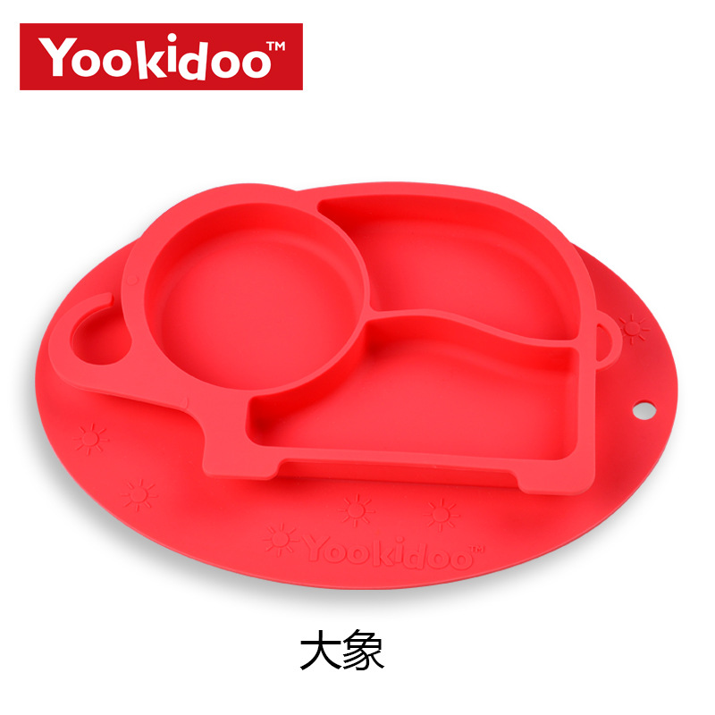 Vajilla infantil de dibujos animados yookidoo con compartimentos, mantel de silicona y plato para bebés y niños pequeños, juego de alimentación de calidad alimentaria, muy vendido.