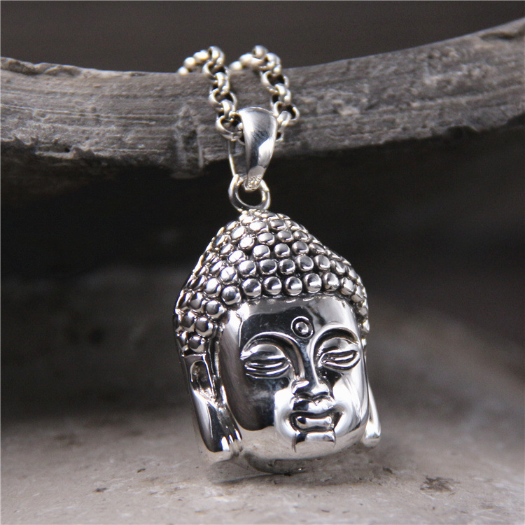 梵银银饰 泰银佛祖释迦牟尼佛像项坠 S925纯银精雕菩萨佛头吊坠