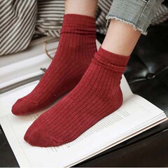 0 Korean-made socks ETNA plain candy color dark ribbed autumn winter college style women's cotton socks simple vertical