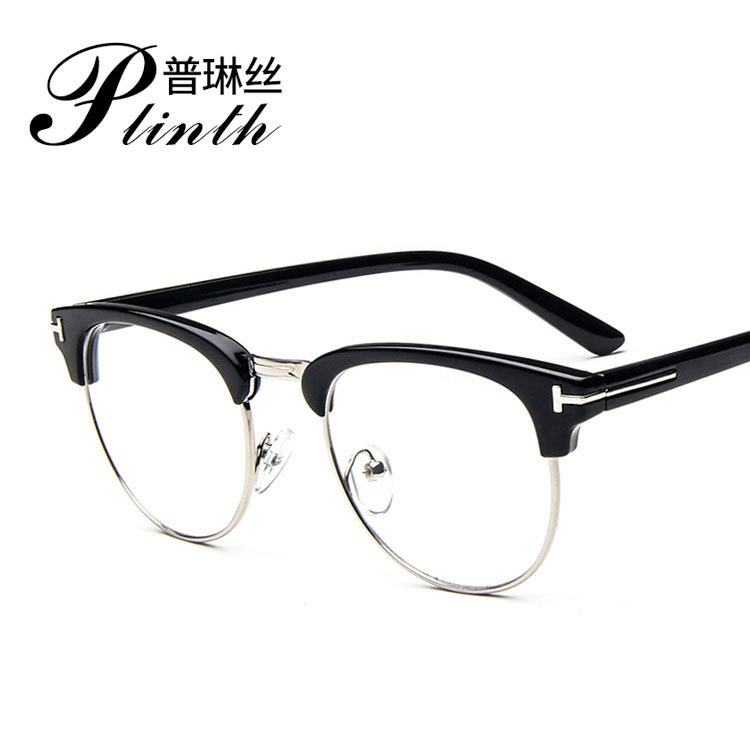 2015 Retro T-Shaped Glasses Frame 8015 Half-Frame Metal White Frame Glasses Trendyy Flat Glasses