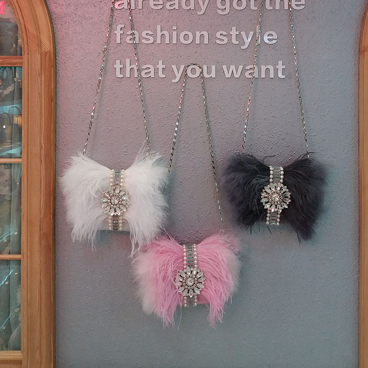 Thai Trendy Fashion Women's Bag - Ostrich Feather Party Clutch, Shoulder Chain Bag, Light Luxury - Thumbnail 4