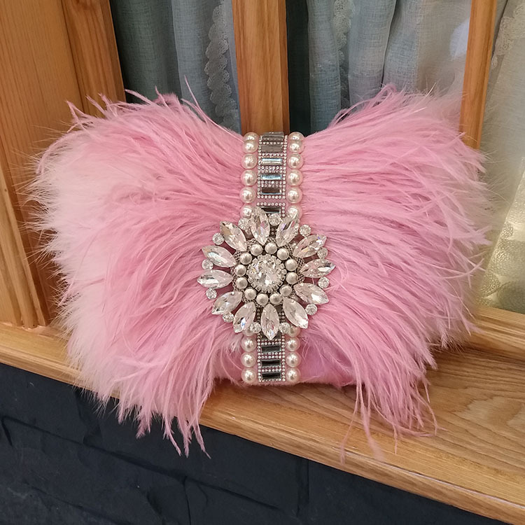 Thai Trendy Fashion Women's Bag - Ostrich Feather Party Clutch, Shoulder Chain Bag, Light Luxury - Thumbnail 2
