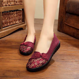 欣清2023春季新款女单鞋 亚麻棉盘扣妈妈鞋民族风平跟老北京布鞋