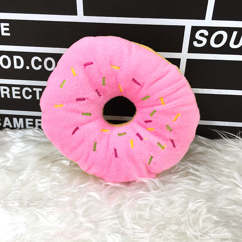 Donut mascota juguete crema pan anillo lindo perro de sonido juguete de peluche suministros para mascotas