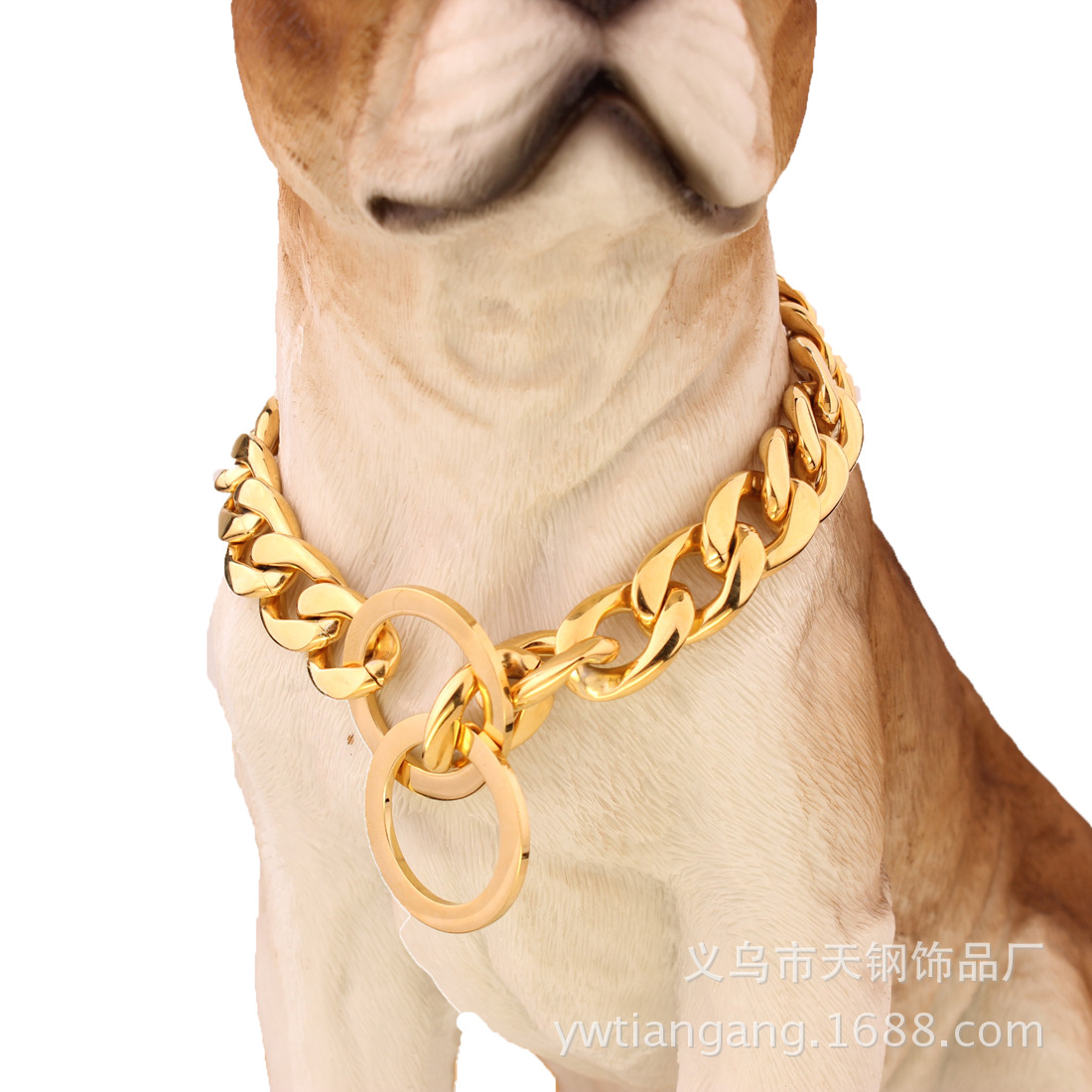 15mm Amazon eBay de acero de titanio de acero inoxidable de oro Pitbull mascota perro grande cadena collar de cadena de mascotas