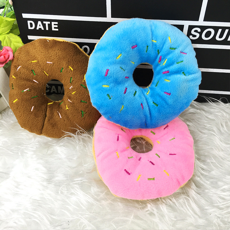 Donut mascota juguete crema pan anillo lindo perro de sonido juguete de peluche suministros para mascotas