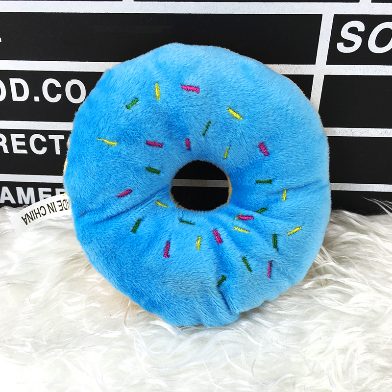 Donut mascota juguete crema pan anillo lindo perro de sonido juguete de peluche suministros para mascotas