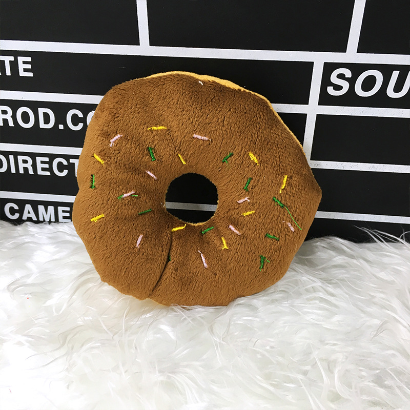 Donut mascota juguete crema pan anillo lindo perro de sonido juguete de peluche suministros para mascotas