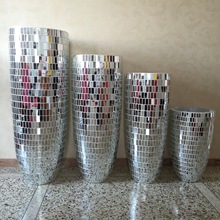 欧式时尚玻璃钢落地大花瓶花盆花器镜面条形玻璃子弹头组合家居