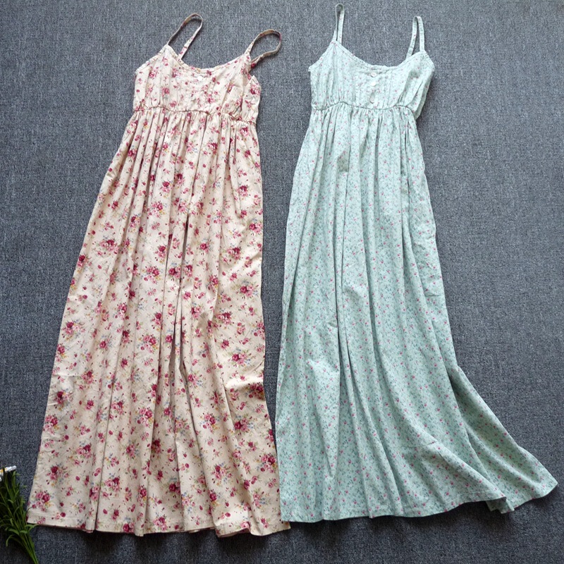 Long Floral Slip Skirt Cotton Cloth Mori Women's Artistic Base Dress for Traveling to the Seaside Holiday Beach Long Dress