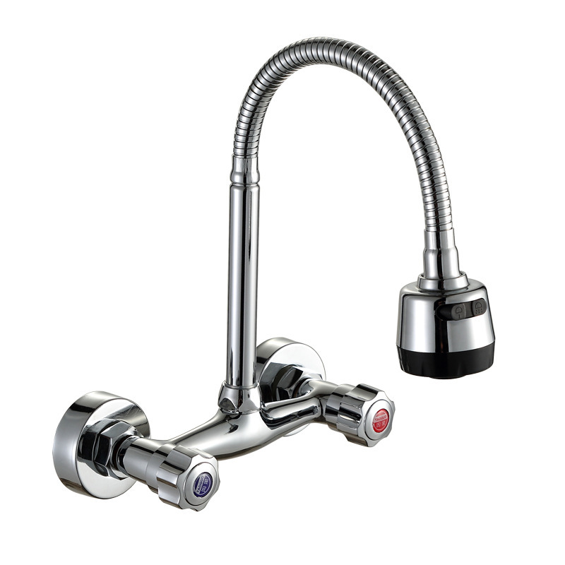 In-wall hot and cold faucet brass main body kitchen mixing faucet double dish basin sink laundry pool mixing valve