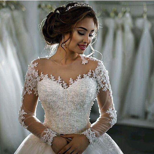Foreign Trade Wedding Dress Bride 2025 Summer New High Collar Long Sleeve Wedding Dress Trailing Lace Bride Wedding Dress Ts341