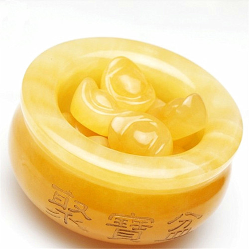 Nanyang Jade Carving Craft A-Grade Jade Jewelry Home Decor Piece Beige Jade Yuanbao Accumulator Pot Stand