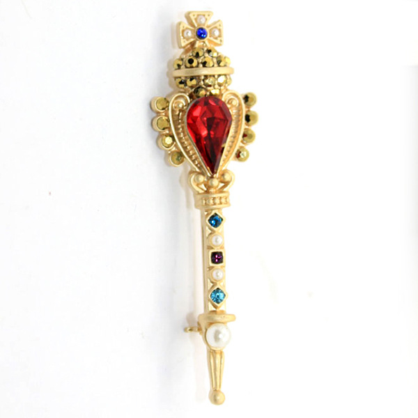 Korean Style Retro Elegant Corsage Ruby Women's Sweater Accessories Scepter Crown Full Diamond Pin Collar Pin Brooch