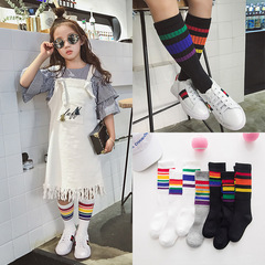 New spring and autumn striped Korean trendy socks for boys and girls, mid-calf socks, cotton socks, rainbow socks, mid-calf socks, children's cotton socks