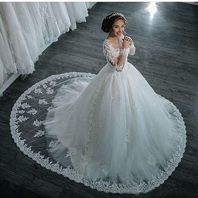 Foreign Trade Wedding Dress Bride 2025 Summer New High Collar Long Sleeve Wedding Dress Trailing Lace Bride Wedding Dress Ts341