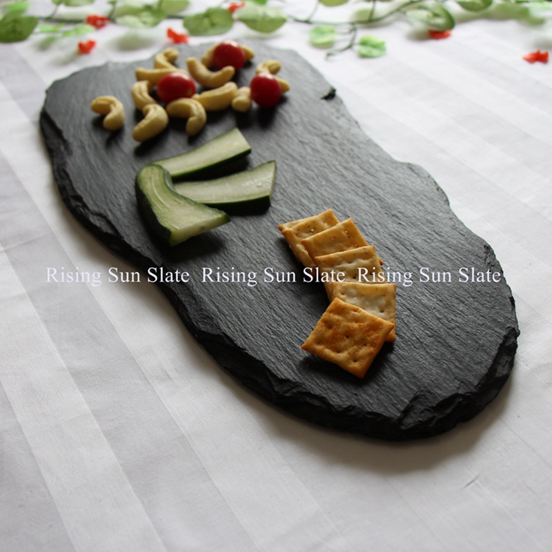 4020异形餐盘 造型新颖 天然黑色石板水果餐垫 水果牛排平盘子