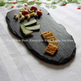 4020异形餐盘 造型新颖 天然黑色石板水果餐垫 水果牛排平盘子