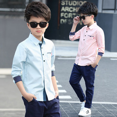 Boys' Long-Sleeved Shirt 2024 Medium and Large Children's Elementary School Students Spring and Autumn Fashion Collar Dot Foreign Trade Shirt Top 