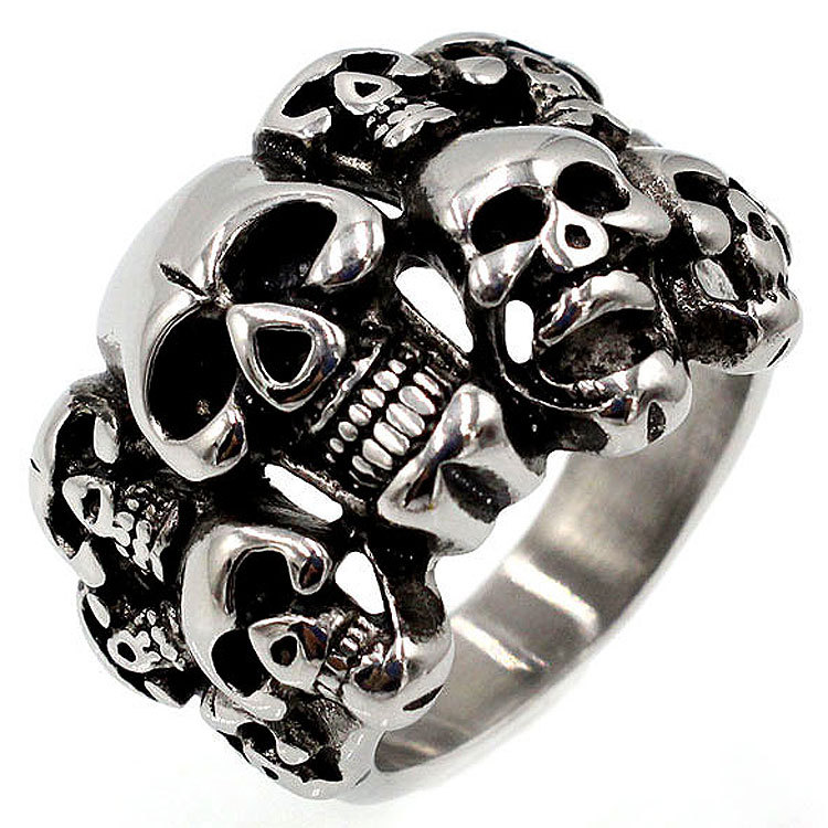 RE06外贸欧美复古男士钛钢戒指 潮男霸气钢戒 独特多只鬼头戒指