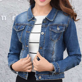 2025春秋季新款学生韩版弹力修身长袖上衣女士牛仔外套女短款夹克