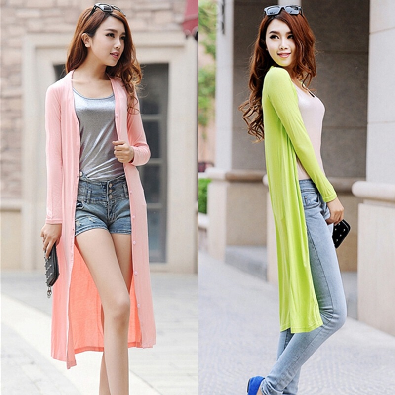 Summer 2017 New Korean Style Super Long Modal Women's Cardigan Knitted Shirt Thin Sun Protection Long Sleeve Air-conditioning Shirt Summer 2017 New Korean Style Super Long Modal Women's Cardigan Knitted Shirt Thin Sun Protection Long Sleeve Air-conditioning Shirt