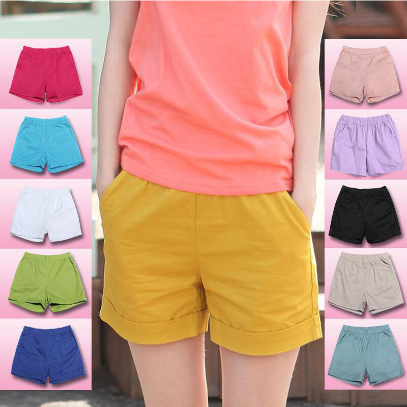 Candy-colored beach shorts women's summer elastic waist plus size loose wide leg home hot pants sports pants cotton leggings