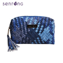 厂家定做韩版新款优质PU皮革四方化妆包简约百搭编织手拿包定制款