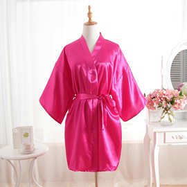 跨境夏季外贸仿丝纯色睡袍单件短和服浴衣开衫袍支持代发晨袍