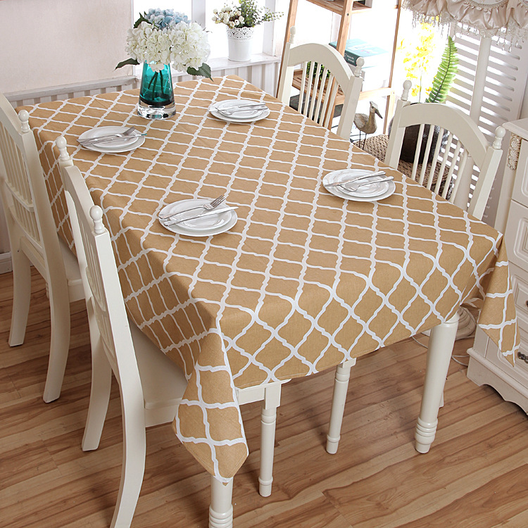Polyester-cotton Modern Simple Geometric Diamond Pattern With Lace Edges, Yellow Coffee Table Dining Tablecloth,_voghion.com