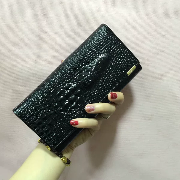 2026 New Model Gosslang Long Women's Wallet, Cross-Border Live Streaming Hot Item, Crocodile Pattern with Genuine Leather Clutch Wallet