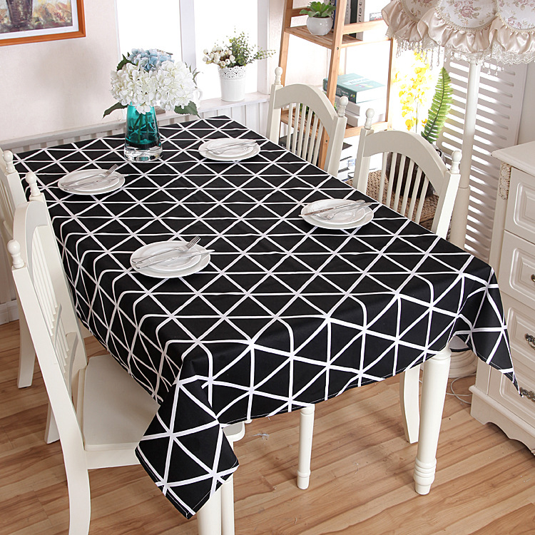 Modern Minimalist All-cotton Thick Canvas Simple Black White Geometric Triangle Tablecloth For Gatherings, Coffee_voghion.com