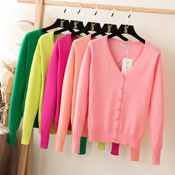 Korean Style Spring and Autumn Loose Outerwear Knitwear plus size Cardigan Sweater Women's Short Spring Long Sleeve Thin Coat