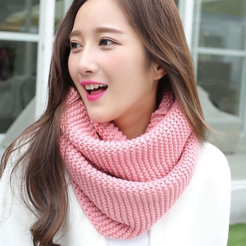 Autumn and Winter Korean Style Woolen Knitted Scarf Warm and Thickeneded Pure Color Women's Scarf Winter Manufacturer Dropshipping