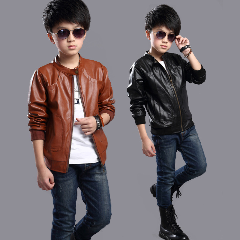 Children's Clothing Boys Spring 2022 New Leather Jacket Jacket Dropshipping Factory Direct Supply Medium and Large Children's Leather Jacket