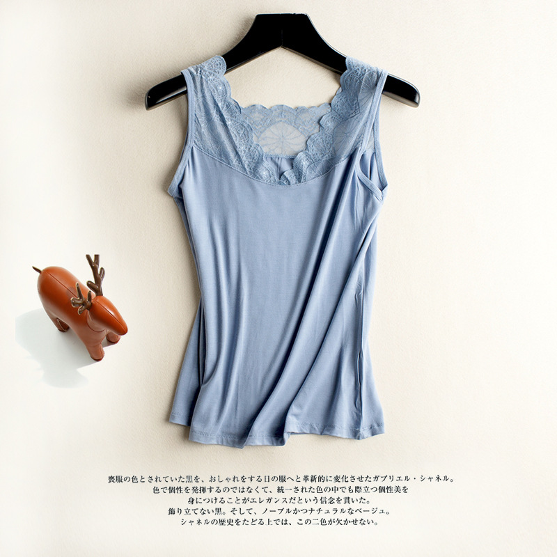 2024 de las mujeres de borde de encaje francés manmiao V-cuello de fondo chaleco cómodo suave sexy fresco 5-color chaleco